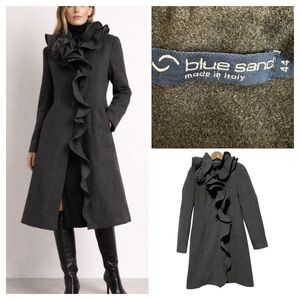 MODERN | BLUE SAND | Italian Sculptural Ruffle Statement Coat | S/SM